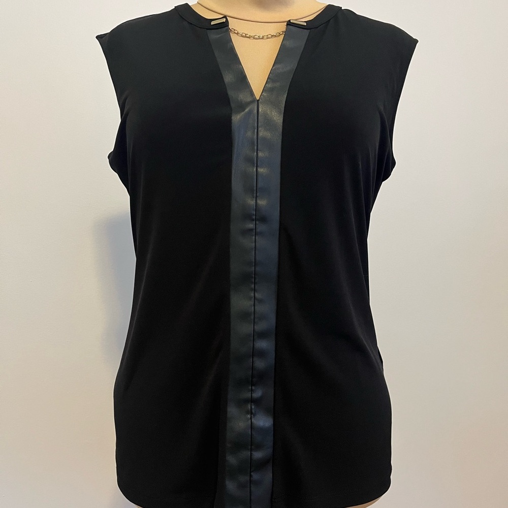 Calvin Klein Black Top with Leather Detail